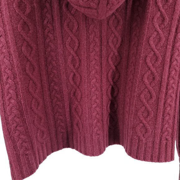 Y2K Eddie Bauer Lambswool-Blend Chunky Hooded Cardigan Sweater L Tall Red - Picture 11 of 16